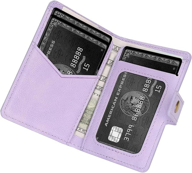 Ultra-Thin Magnetic Wallet Card Holder for iPhone and All MagSafe Protective Cases，Premium PU leather, powerful magnetic closure, stand function, 6 card slots (Purple)