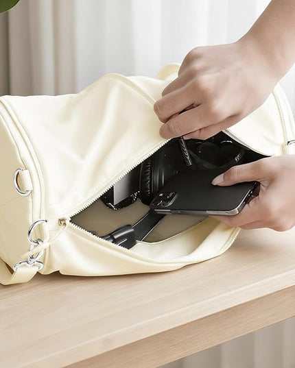 Expandable Crossbody Bag, Trendy Waterproof Nylon Wrinkle Fabric Sling Shoulder Purse for Women & Men