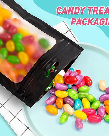Funfery 300 Pack Smell Proof Resealable Bags for Food Storage,Mylar Clear Bags 4.7x7.9 Black Packaging Bag- Edibles,Odorless Scent Proof Bag for Cookies, Zip Foil Pouch for Small Business