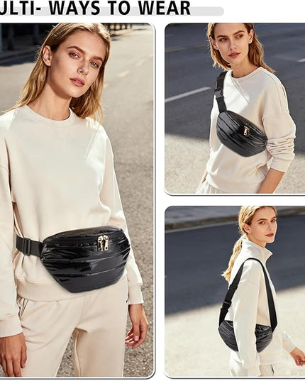 Fanny Packs for Women Fashion Waist Packs Quilted Puffer Belt Bag Puffy Crossbody Bags Sling Purse for Women Travel Running