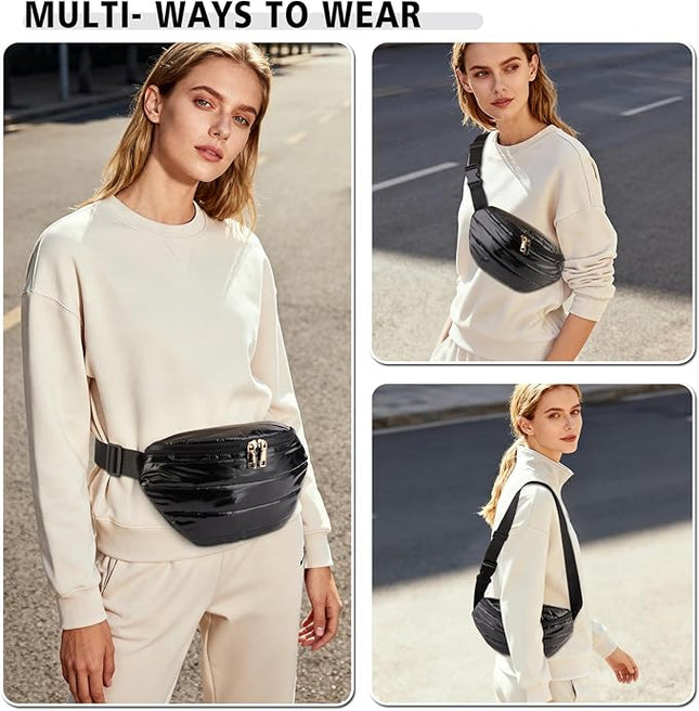 Fanny Packs for Women Fashion Waist Packs Quilted Puffer Belt Bag Puffy Crossbody Bags Sling Purse for Women Travel Running