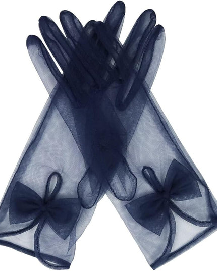 QRBTSCL Women's Short Tea Party Gloves Tulle Gloves with Bowknot Mesh Glove Wedding Bridesmaids Evening Party Glove