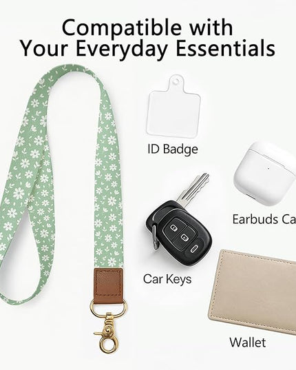 Phone Lanyard with Wrist Strap, Minimal Floral Neck & Wrist Lanyard for Phones, Wallet, Keychain and ID Badge – Universal Everyday Carry