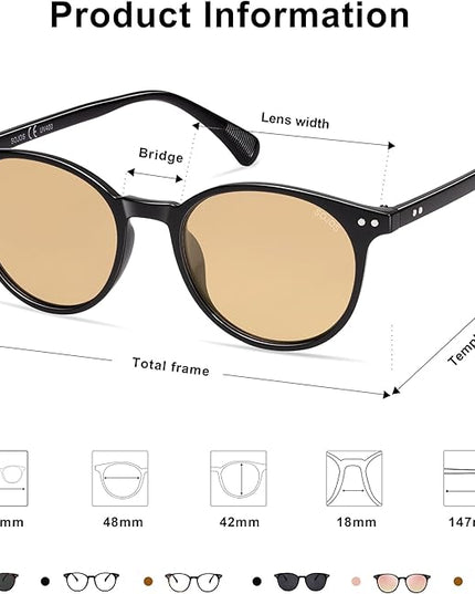 SOJOS Small Round Classic Polarized Sunglasses for Women Men Vintage Style UV400 Lens MAY SJ2113
