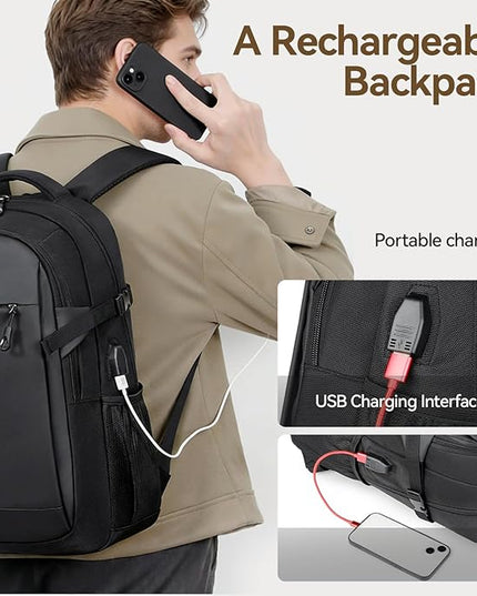 Travel Laptop Backpack, Waterproof 15.6 Inch Computer Work Lightweight Packback Bag for Men Women College Gift, Black (Black)