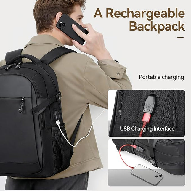 Travel Laptop Backpack, Waterproof 15.6 Inch Computer Work Lightweight Packback Bag for Men Women College Gift, Black (Black)