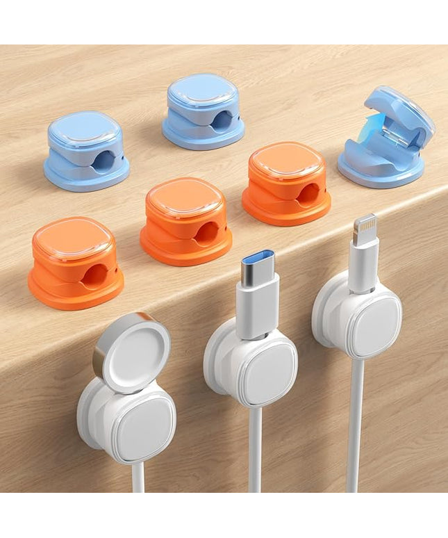 9 Pack Cord Organizer, Spring Cable Management, Adhesive Cute Cable Holder Clips, Phone Charger Wire Keeper for Desk Nightstand Car Office (9-Pack White_Orange_Blue)