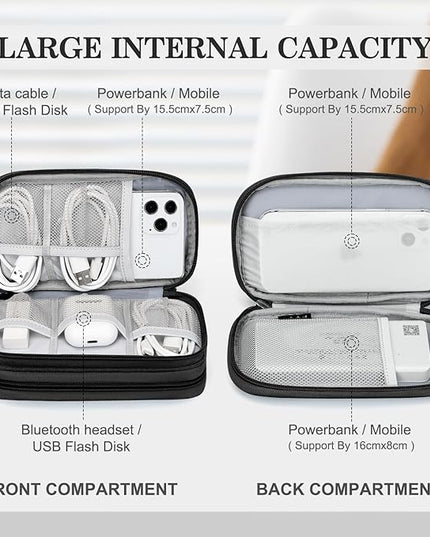 FYY Travel Cable Organizer Pouch Electronic Accessories Carry Case Portable Waterproof Double Layers All-in-One Storage Bag for Cord, Charger, Phone, Earphone Black