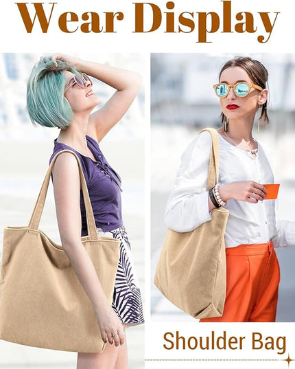 Iioscre Corduroy Tote Bag for Women,Hobo HandBags with Zipper,Large Capacity Casual Shoulder Handbags with Inner Pockets