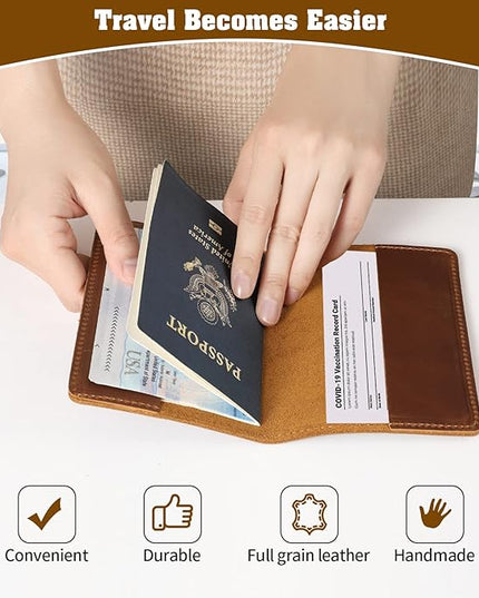 Jack&Chris Leather Passport Holder, Passport Travel Wallet Cover Case for Men Women, Leather Travel Documents Organizer Protector, JC105-Black