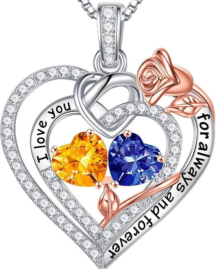 Iefil Christmas Gifts for Wife Women - 925 Sterling Silver Double Birthstone Necklace, Anniversary Birthday Gifts for Women, Jewelry Gift for Wife Girlfriend Mom Her