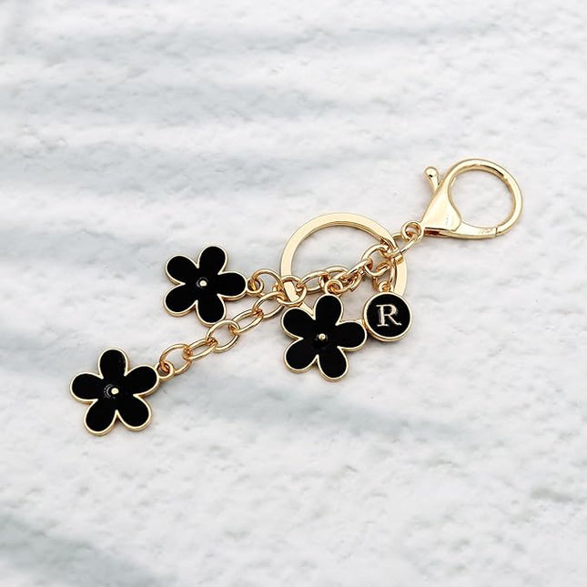 Cute Initial Letter Keyring for Women Girls Nice Flower Keychains for Handbag Backpack