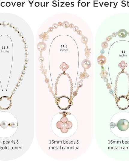 Phone Charm for Women, Anti-Theft Phone Wrist Strap Hands-Free & Beaded Chain, Detachable Cell Phone Lanyard with Tether Tab