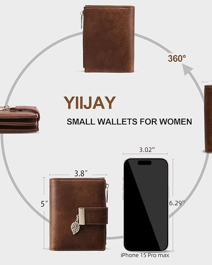 yiijay Small Wallet Women RFID Blocking Leather Bifold Wallet Credit Card Holder for Women Ladies Compact Wallet Mini Purse With Zipper Pocket