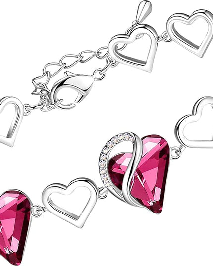 Leafael Infinity Love Heart Link Bracelets, Birthstone or Healing Stone Crystal Bracelet for Women, Silver Tone Jewelry Gifts for Her, 7-inch Chain and 2-inch Extender