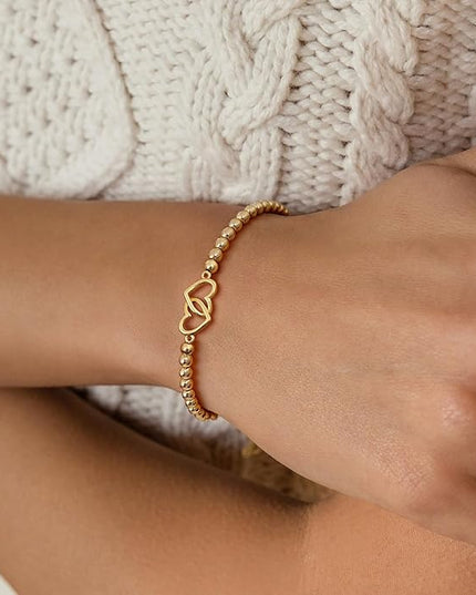 Gold Bracelets for Women 14K Gold Beaded Bracelets Stackable Bracelets for Women Gold Charm Bracelet Non Tarnish Gold Jewelry for Women Trendy