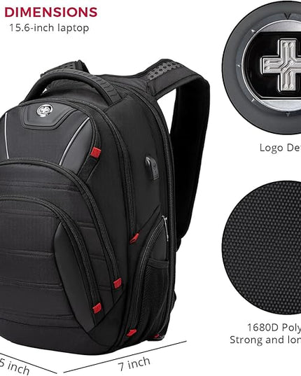 Swissdigital Design Travel Backpack for men, TSA Friendly USB Charging RFID Protection Business Backpack Fits 15.6" Laptops Black | J14-BR