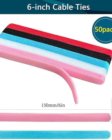 50PCS 6 Inch Reusable Cable Ties,Adjustable Cable Management,Cord Organizer,Cable Organizer,Multi-Purpose Wire Ties(Multi-color)
