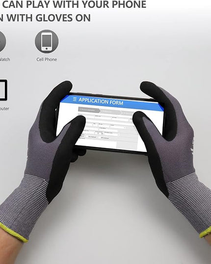 LOCCEF Work Gloves MicroFoam Nitrile Coated-6 Pairs,Seamless Knit Nylon Gloves,Gray Work gloves