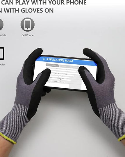 LOCCEF Work Gloves MicroFoam Nitrile Coated-6 Pairs,Seamless Knit Nylon Gloves,Gray Work gloves