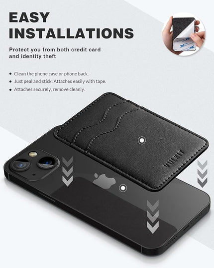 VULKIT 2 Pack Stick on Card Holder Compatible for iphone Leather Cell Phone Wallet Credit Card Case Strong Sticker for Women,Black