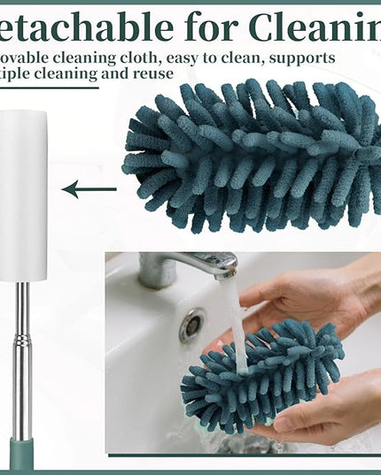 2 PCS Car Interior Duster with Extension Pole, Microfiber Car Dusters with Bendable Head, Cars Duster Exterior&Interior Scratch Free, for Cleaning of Vehicle Details, Offices, Window(Nude Blue)