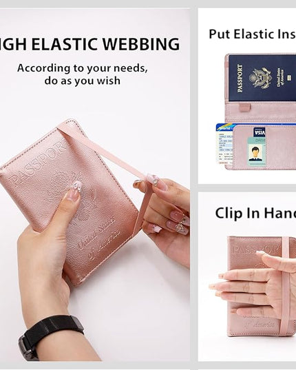 Melsbrinna Premium Leather Passport Holder Covers Case, Waterproof Rfid Blocking Travel Wallet Passport Holder with Pen Holder, Cute Passport Book for Women/Men