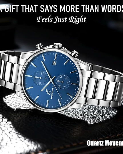 Stylish Stainless Steel Chronograph Watches for Men with a Hefty, Solid-Build Feel — Waterproof Quartz Mens Watches with Auto Date & Second Subdials, Valentines Day Gifts for Him, Boyfriend, Husband, Dad