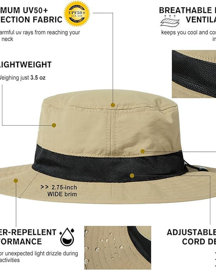 Oversized XL XXL Waterproof Sun Hat for Big Heads Mesh Bucket Hat Wide Brim Adjustable Packable Hiking Beach Fishing