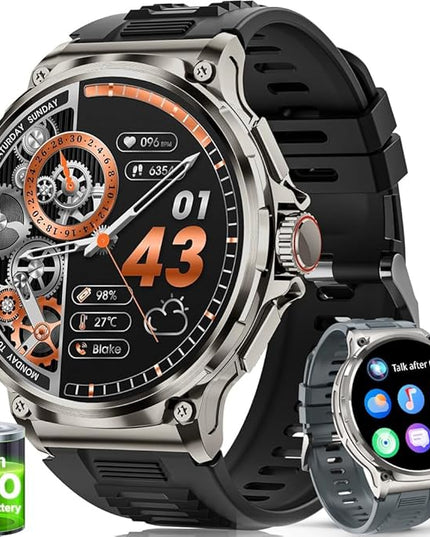 LIGE Military Smart Watch for Men,1.85" HD/800mAh Battery Smart Watches for Android iOS (Bluetooth Call Answer/Calls) Fitness Tracker with Heart Rate/Sleep Tracking Black Silicone
