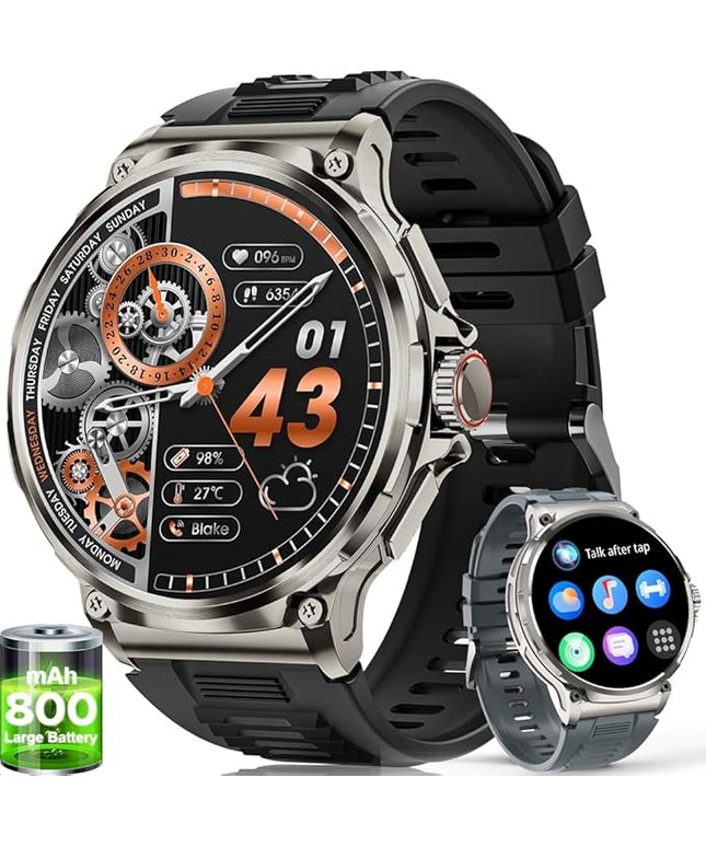 LIGE Military Smart Watch for Men,1.85" HD/800mAh Battery Smart Watches for Android iOS (Bluetooth Call Answer/Calls) Fitness Tracker with Heart Rate/Sleep Tracking Black Silicone