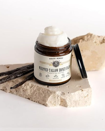 Organic Beef Tallow for Skin - 4 OZ (Vanilla) — Grass Fed Beef Tallow for face + Body — US-Made Whipped Tallow and Honey Balm Moisturizer for Dry and Sensitive Skin, Eczema, Rosacea (No Additives)