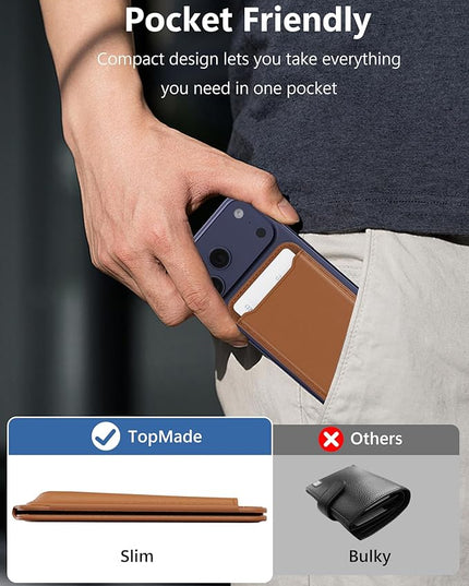 TopMade for Magsafe Wallet, Magnetic Card Holder for iPhone 17/16/15/14/13/12 Series, Strongest Magnetic Phone Wallet Stand Adjustable, 5 Cards Holder, RFID Blocking, ID Window, Vegan Leather, Brown