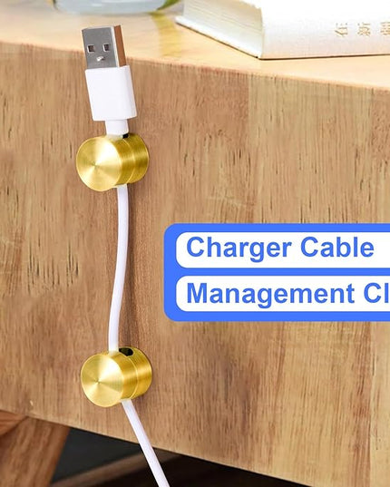 4 Sets Charger Holders for Cords, Gold Color Adjustable Cable Anchor Holders, Adhesive Metal Cord Clips, Cable Management Wire Organizers for Desk, Office, Nightstand