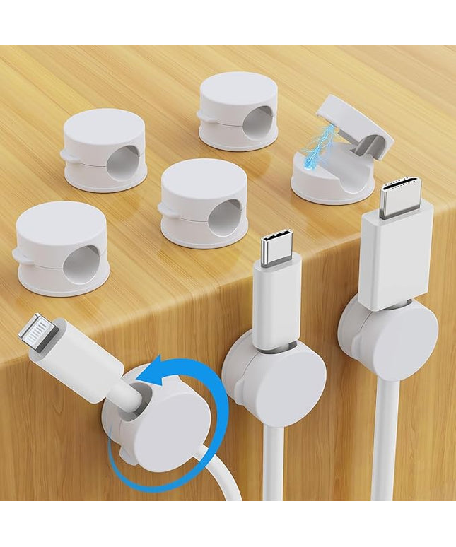 AGPTEK 8 Pack Magnetic Cable Clips, Upgraded 360° Rotatable Cord Holder Clips for Nightstand, Desk Cord Organizer Adhesive Wire Management Home Office Phone Charging Cords USB Cable Keeper (White)