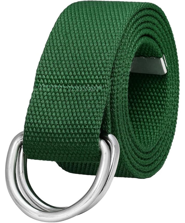 Falari Canvas Web Belt Metal Double D Ring Buckle for Men Women Casual Cloth Military Style Belt 1 1/2" Wide