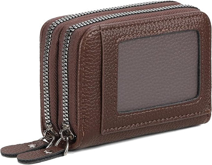 RNIEGA Credit Card Holder Wallet RFID Blocking Leather Small Wallet for Women Double Zipper Wallet with ID Window