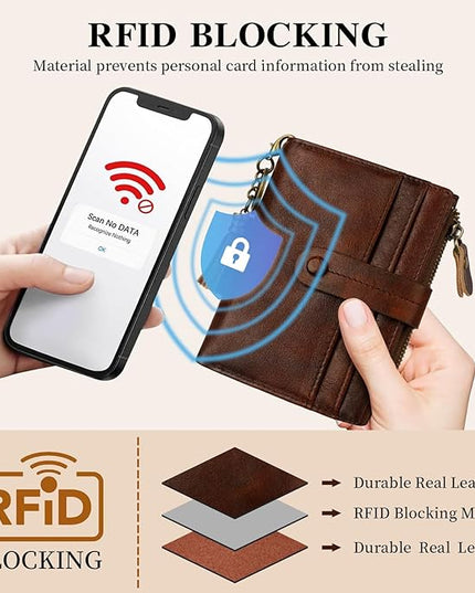 Blucoay Leather Wallet Women,RFID Blocking Small Wallets for Women Compact Bifold Wallet Card Holder With Zipper Coin Pocket darkbrown