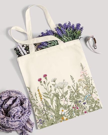 AUSVKAI Canvas Tote Bag for Women, Aesthetic Cute Grocery Grocery Reusable Cotton Gift Bag for Shooping Beach Trendy Gifts