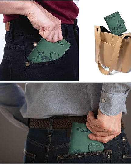 Passport Holder, Passport Cover with Credit Card Slot and Boarding Pass Slot Combo, Passport Wallet Case Book Travel Must Have, RFID Blocking Leather Travel Accessories, Green