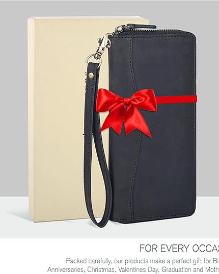 Black Leather Wallet for Women - RFID Womens Wallet Clutch with 8 Credit Card Holder, Coin Pocket, Gift for Women’s