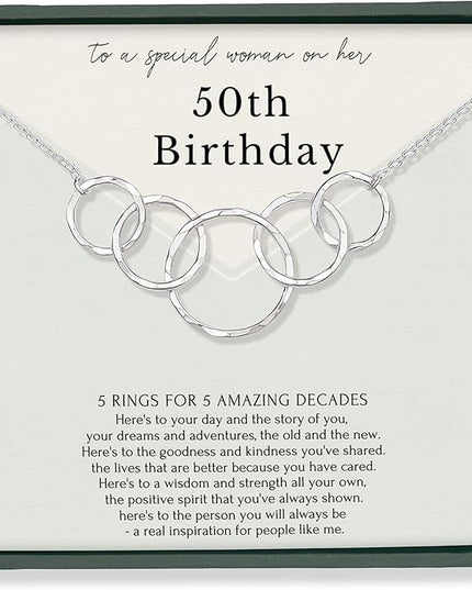 HOPE LOVE SHINE Birthday Necklace – Fashion Jewelry 16+2", 14K Gold Plated Sterling Silver with 3 Interlocking Rings, Hypoallergenic and Comfortable – A Thoughtful Choice for Birthday for Women
