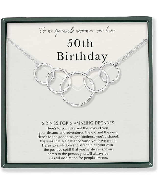 HOPE LOVE SHINE Birthday Necklace – Fashion Jewelry 16+2", 14K Gold Plated Sterling Silver with 3 Interlocking Rings, Hypoallergenic and Comfortable – A Thoughtful Choice for Birthday for Women