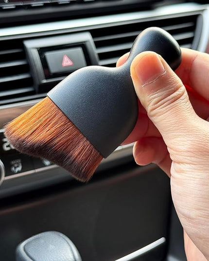 Car Detailing Brush, Soft Bristle Cleaning Brush, Scratch-Free Auto Duster Tool for Dashboard, Air Vents, Leather & Interior Cleaning (Black&Dark Brown)