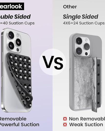 2PCS Silicone Suction Cup Phone Case Mount Double Sided, Hands-Free Phone Accessories Holder for Selfies and Videos, Silicon Sticky Phone Grip for iPhone and Android, Transparent&Black