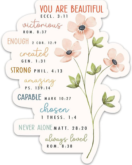 (3PCs) You are Flower Enough Beautiful Chosen Bible Verse Sticker, Christian Faith Sticker, Religious Quotes Vinyl Waterproof Scripture Stickers for Laptop Water Bottle Notebook Journal (3 Inches)