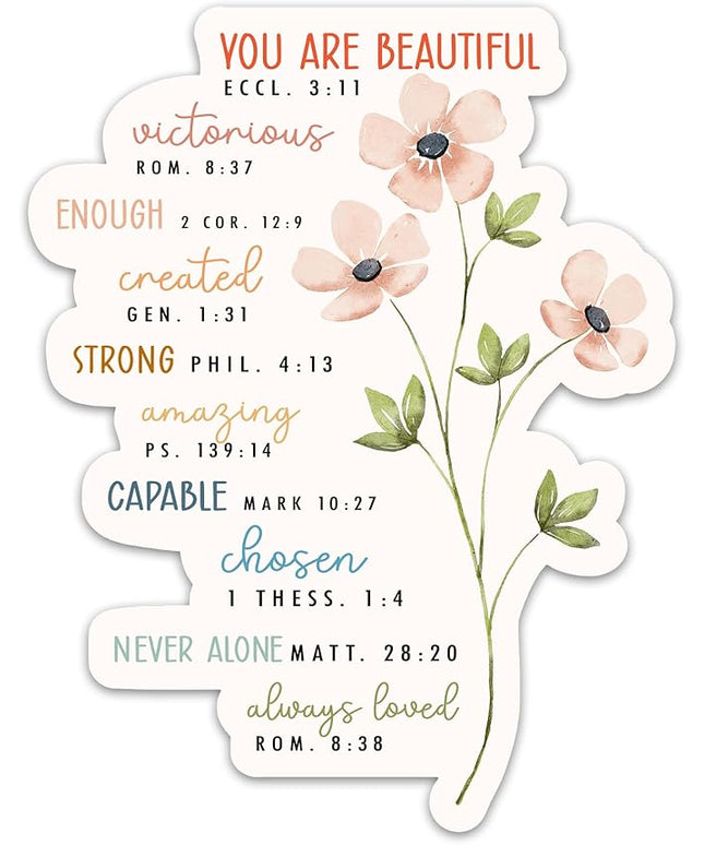 (3PCs) You are Flower Enough Beautiful Chosen Bible Verse Sticker, Christian Faith Sticker, Religious Quotes Vinyl Waterproof Scripture Stickers for Laptop Water Bottle Notebook Journal (3 Inches)