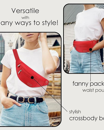 MAXTOP Large Crossbody Fanny Pack with 4-Zipper Pockets,Gifts for Enjoy Sports Festival Workout Traveling Running Casual Hands-Free Wallets Waist Pack Phone Bag Carrying All Phones