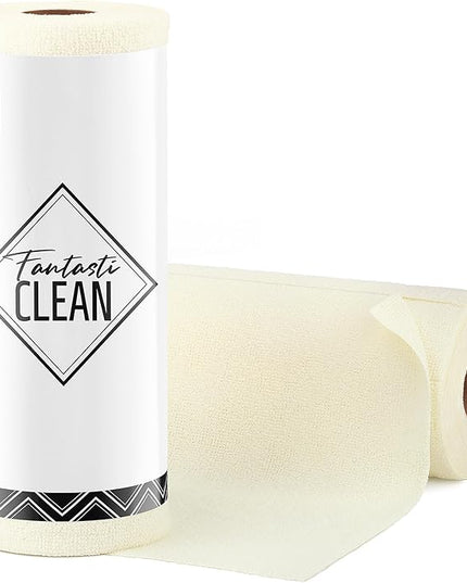 Fantasticlean Microfiber Cleaning Cloth Roll -30 Pack, Tear Away Microfiber Towels, 12" x 12", Reusable, Washable, Scratch Free, Ultra Absorbent Dishcloth for All-Around Cleaning Supplies (Beige)