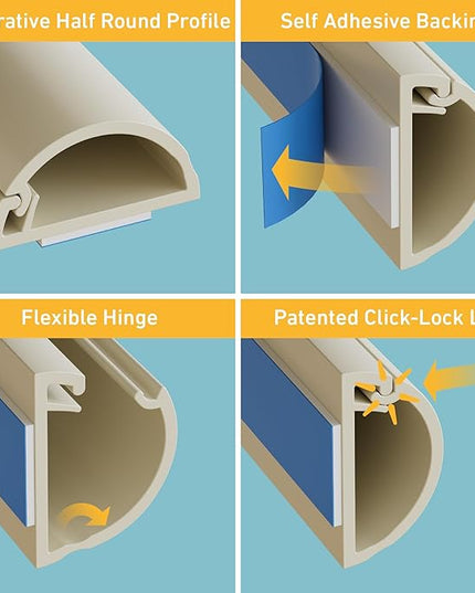 D-Line 157in Cord Hider Kit, Patented Cable Cover, Hide Wires on Wall, Channel for TV Mount Cords, Raceway Wire Hiders, Paintable, Adhesive, Half Round, 10x 0.78in W x 0.39in H x 15.7in L, Beige